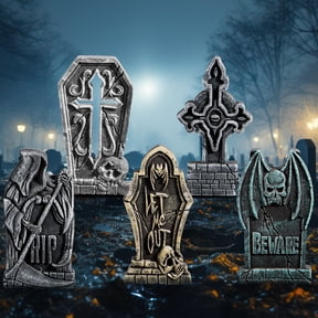 Joyfy 5 Pack 17 Inch Halloween Outdoor Tombstone Decorations, Halloween Foam Cemetery Headstones for Yard Lawn Outdoor Decorations