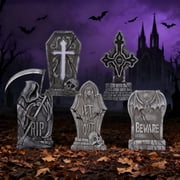 Joyfy 17" Halloween Decorations Outdoor Tombstones,5 Pack Halloween Graveyard Foam Headstones Decor with 12 Metal Stakes for Prop Cemetery Yard Lawn Decorations