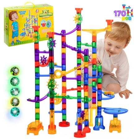 Joyfy 170 Pcs Glowing Marble Run for Kids, STEM Construction Building Toys with 5 Glow in The Dark Glass Marbles, Christmas Birthday Easter Gift for Boys & Girls 3-5 4-8