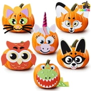 Joyfy 18 Packs Halloween Craft Foam Pumpkin Stickers in 6 Designs, Arts Activities Party Supplies, Kids Party Favors, Pumpkin Decorating Kit,Jack O Lantern Face