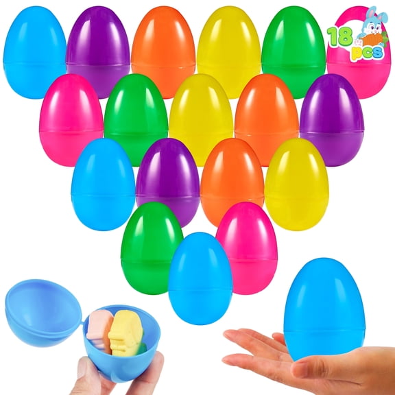 Joyfy 18 Pcs 3.15" Easter Eggs, Fillable Plastic Eggs Empty Colorful Bright Eggshells with Hinge for Easter Hunt, Filling Treats, Party Favor, Basket Stuffers, Classroom Prize Supplies