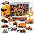 thumbnail image 1 of Joyfy 19 in 1 Die-cast Construction Toy Truck with Little Figures, Mini Construction Vehicles in Big Carrier Truck, Patrol Rescue Helicopter for Boys Aged 3+, 1 of 7