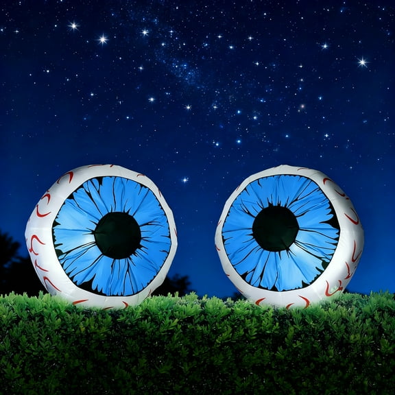 Joyfy 2 Pack Halloween Inflatable Huge Blue Eyeballs with Build-in LEDs Halloween Blow up Yard Decorations,3 FT Diameter