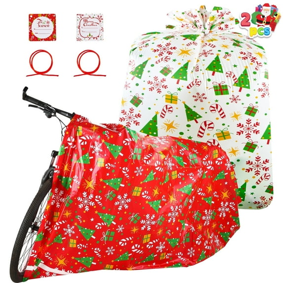 Joyfy 2 Packs Jumbo Christmas Bags with Gift Tags Jumbo/Giant Bike Size 60"x 72" Snowflakes & Jingle Bells Christmas Prints, Heavy Duty Large Gifts Bags, Party Favors Bags