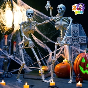 Joyfy 2 Pcs 24 Inch Halloween Skeleton Decor,2 FT Posable Skeleton Halloween Prop for Haunted House Indoor Outdoor Decoration Spooky Decor,Full Body with Movable Joints for Halloween Decoration