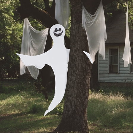 Joyfy 2 Pcs 53” Tree Wrap Ghost Decoration, Smiling Ghost Design Decorations for Halloween Outdoor, Lawn, Tree Decor, Ghost Party Supplies,Haunted House Wrap Decorations