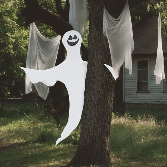 Joyfy 2 Pcs 53” Tree Wrap Ghost Decoration, Smiling Ghost Design Decorations for Halloween Outdoor, Lawn, Tree Decor, Ghost Party Supplies,Haunted House Wrap Decorations