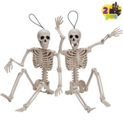 Joyfy 2 Pcs Halloween Skeleton Decorations,16 inch Poseable Skeleton with Movable Joints for Halloween Indoor Outdoor,Ha