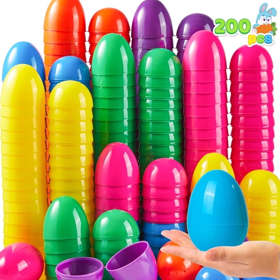 Joyfy 200 Pcs 3.15" Easter Eggs, Plastic Fillable Eggs Empty Colorful Bright Eggshells with Hinge for Easter Hunt, Filling Treats, Party Favor, Basket Stuffers, Classroom Prize Supplies