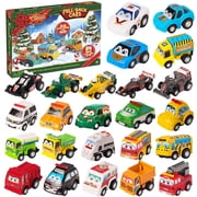 Joyfy 2026 Advent Calendar with 24 Vehicles, Countdown Christmas Toy Set with Pull Back Police and Racing Cars for Kids Toddlers, Xmas Party Favors and Holiday Gifts