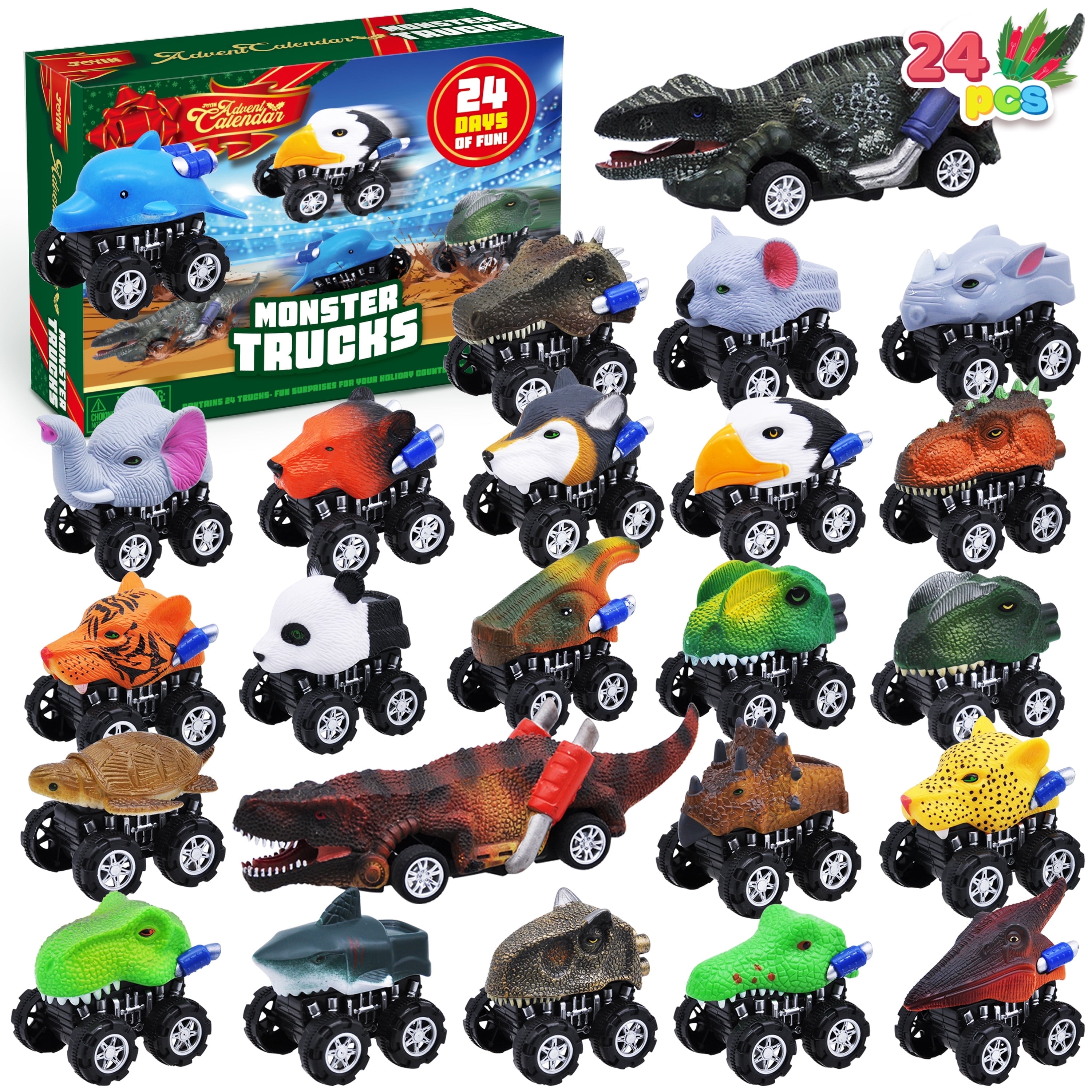 Joyfy Christmas Advent Calendar 2025 with 24 Monster Truck Toys, 24 Days Christmas Countdown Calendar Toys Party Favor Gifts for Kids Boys