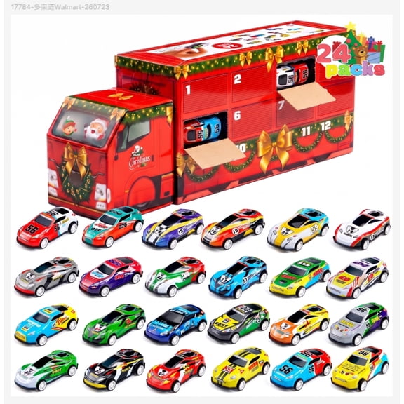 Joyfy 2026 Christmas Advent Calendar Pull Back Vehicles Set, 24 Days Countdown Toy Cars with 24 Racing Cars for Kids 8+ Years, Party Favors, Classroom Prizes and Xmas Gifts