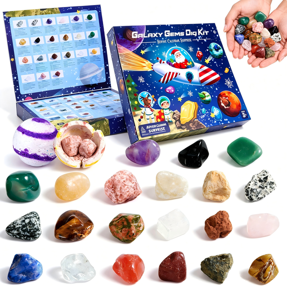 Joyfy 2026 Gemstone Digging Advent Calendar, 24‑Day DIY Mining Science Excavation Kit with Crystals Geodes, Christmas Countdown Holiday Party Favor Gift for Boys Girls