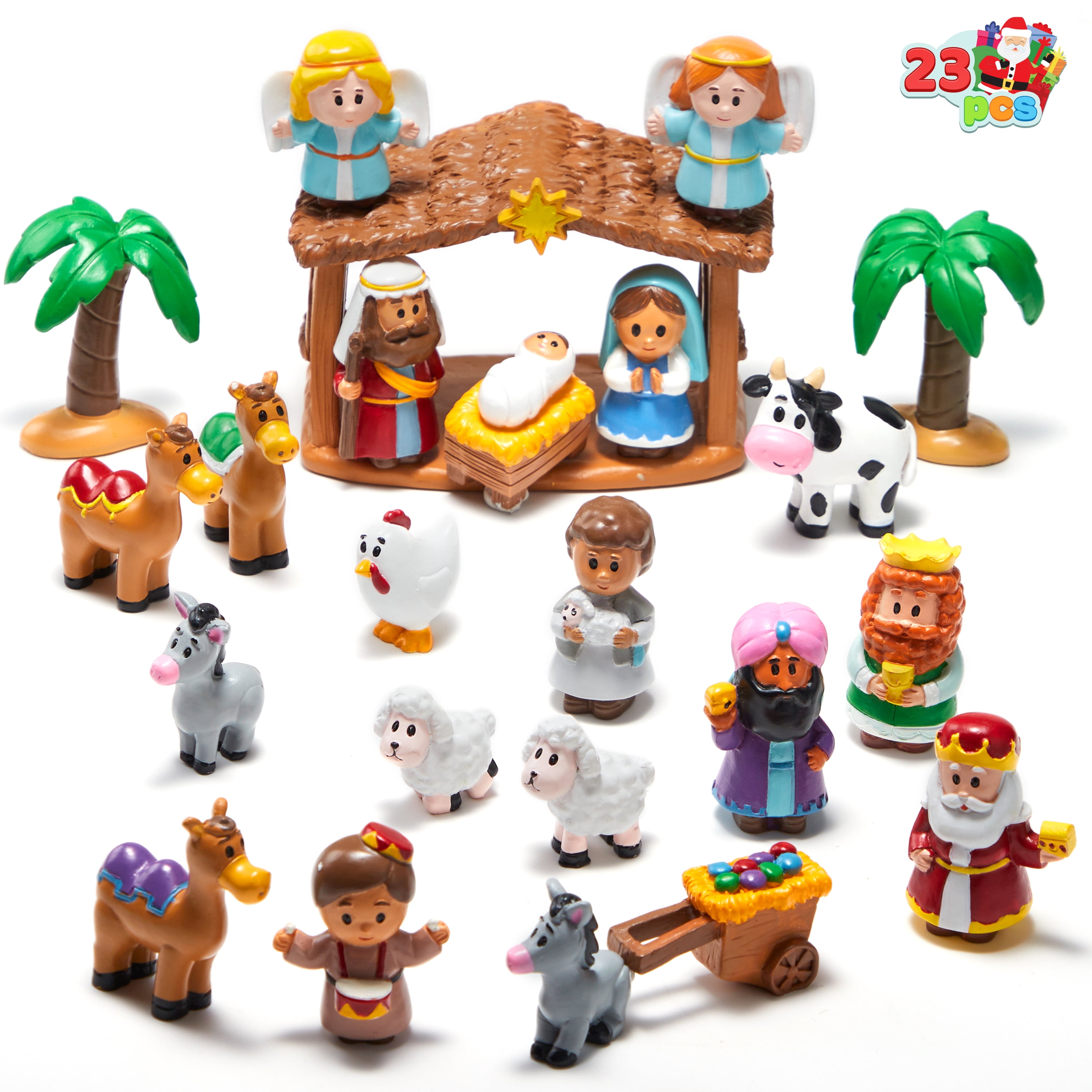 Joyfy 23 PCS Christmas Little Nativity Playset Figurine, Christmas Story Manger Scene Miniature Toys for Kids Xmas Gift, Party Decorations Tabletop