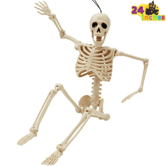Joyfy 24 Inch Halloween Skeleton Decor,Posable Skeleton Halloween Prop for Haunted House Indoor Outdoor Decoration Spooky Decor,Full Body with Movable Joints for Halloween Decoration