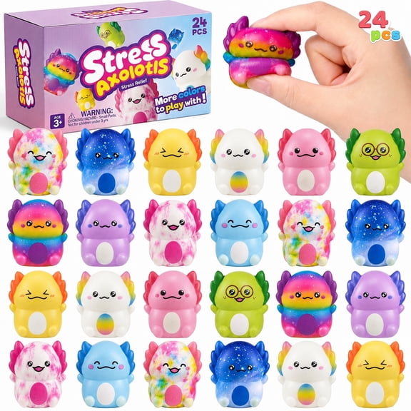 Joyfy 24 Pack Axolotl Squishy Toys, Slow Rising Stress Relief Fidget Toys for Kids, Sensory Squeeze Toys for Party Favors, Classroom Rewards,Birthday Gifts