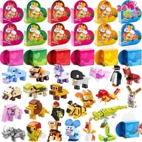 Joyfy 24 Packs Valentines Day Cards With Animals Building Blocks for Kids, Building count Blocks with Heart Shaped Boxes, Valentines School Class Exchange Card Gifts Boys Girls, Award Party Favors