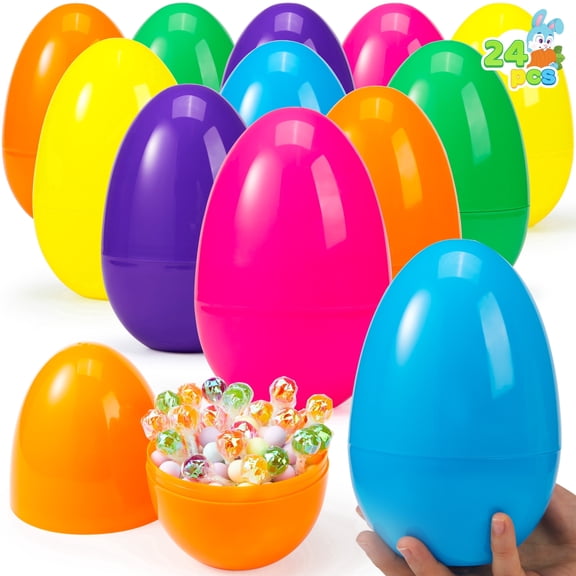 Joyfy 24 Pcs 6 inches Large Plastic Easter Eggs, Colorful Empty Eggs, Fillable for Easter Themed Hunt Basket Stuffers Fillers Filling Treats Party Favor Classroom Prize Supplies