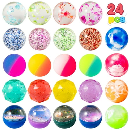 Joyfy 24 Pcs Bouncy Balls Party Favors for Kids 6 Styles 32mm Mixed Color Rubber Bouncing Balls Toys Bulk Small Gift for Classroom Prize, Goodie Bags Stuffers