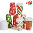 thumbnail image 1 of Joyfy 24 Pcs Christmas Disposable Paper Cups, 16 oz Xmas Dinnerware Cups With Cup Sleeves and Lids, 6 Designs Hot/Cold Beverages Tableware for Holiday Party Supplies, 1 of 9