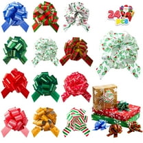 Joyfy 24 Pcs Christmas Pull Bows Present Wrap Ribbon(4.7" Wide), Easy and Fast Gift Wrapping Accessory for presents, Bows, Baskets, Wine Bottles Decoration, Gift Wrapping and Decoration Present