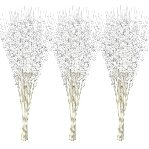 Joyfy 24 Pcs Christmas Tree Berry Stem, 20 Inches Decorative Bead Sticks, Glittery Twigs, Picks, Branches for Christmas Tree, Small Vase, Holiday, Wedding, Party (White)