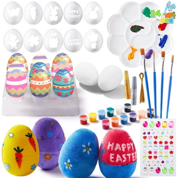 Joyfy 24 Pcs Easter Eggs Painting Kit DIY Easter Egg Decorating Craft Kit with Stickers and Stencils for Kids,Easter Egg Coloring,Home School Class Egg Crafts