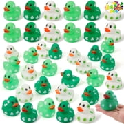 Joyfy 24 Pcs St. Patrick's Day Rubber Ducks for Patrick's Party Supplies, Green Shamrock Clover Ducks for Kids Party Accessories Favors