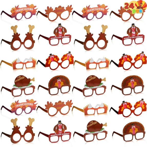 Joyfy 24 Pcs Turkey Eyeglasses,Thanksgiving Headband Turkey Costume Adults Kids