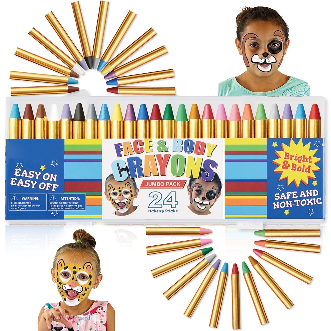 Joyfy 24 Piece Face Paint for Kids, Safe Face and Body Crayons for Toddlers, Birthday Easter Halloween Makeup Party Supplies at Walmart