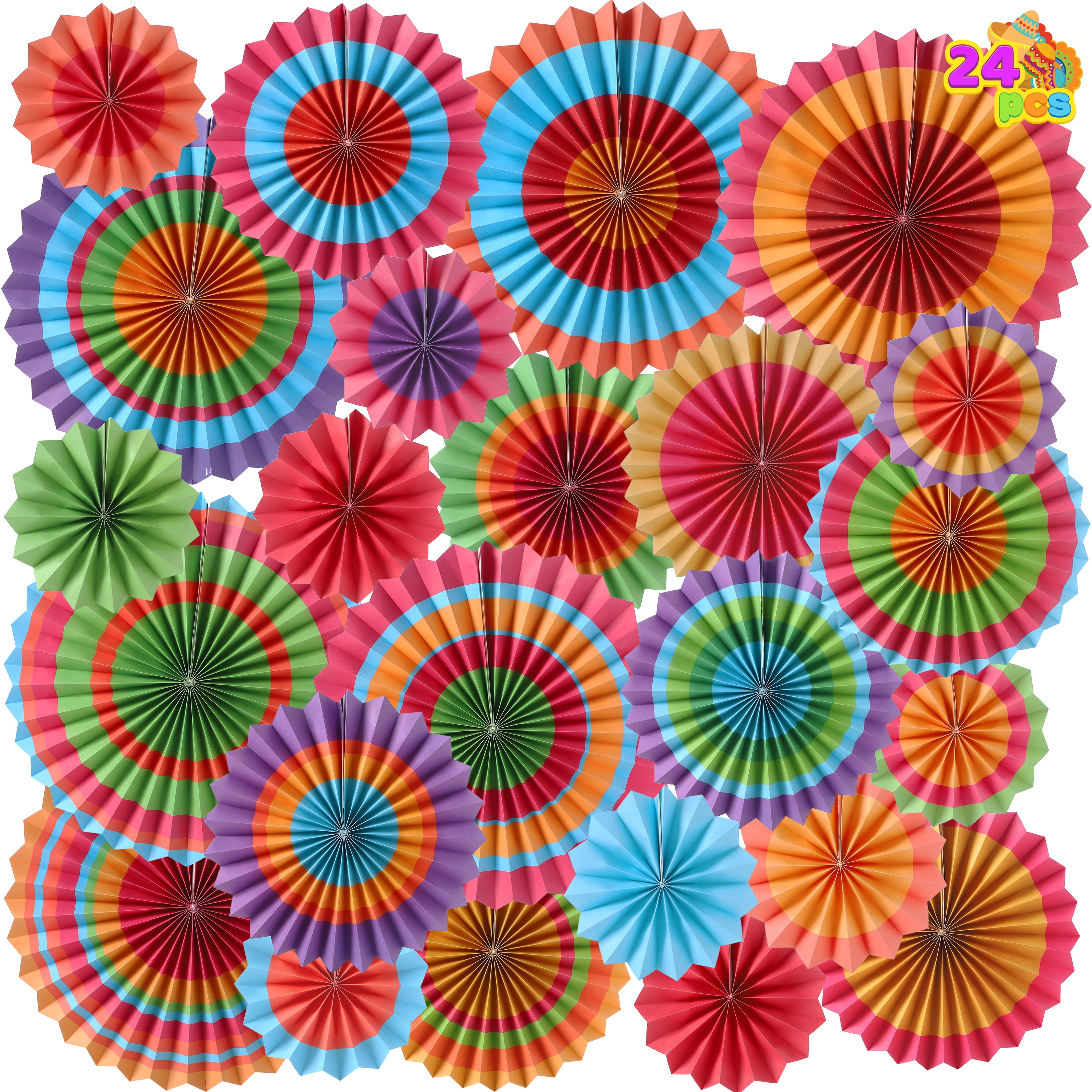 Joyfy 24Pcs Fiesta Mexican Party Decorations Set,Colorful Hanging Paper Fans for Taco Tuesday Fiesta Party Supplies Decorations Luau Photo Props Carnival Birthday