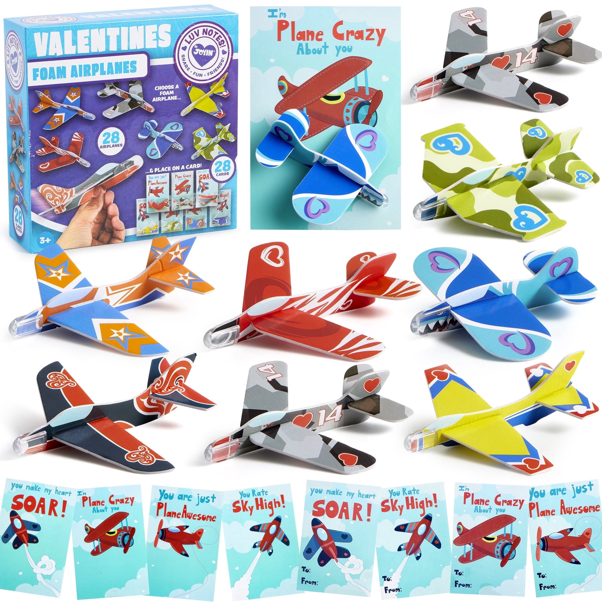 Syncfun 28 Pack Valentines Day Foam Airplanes Cards for Kids School ...