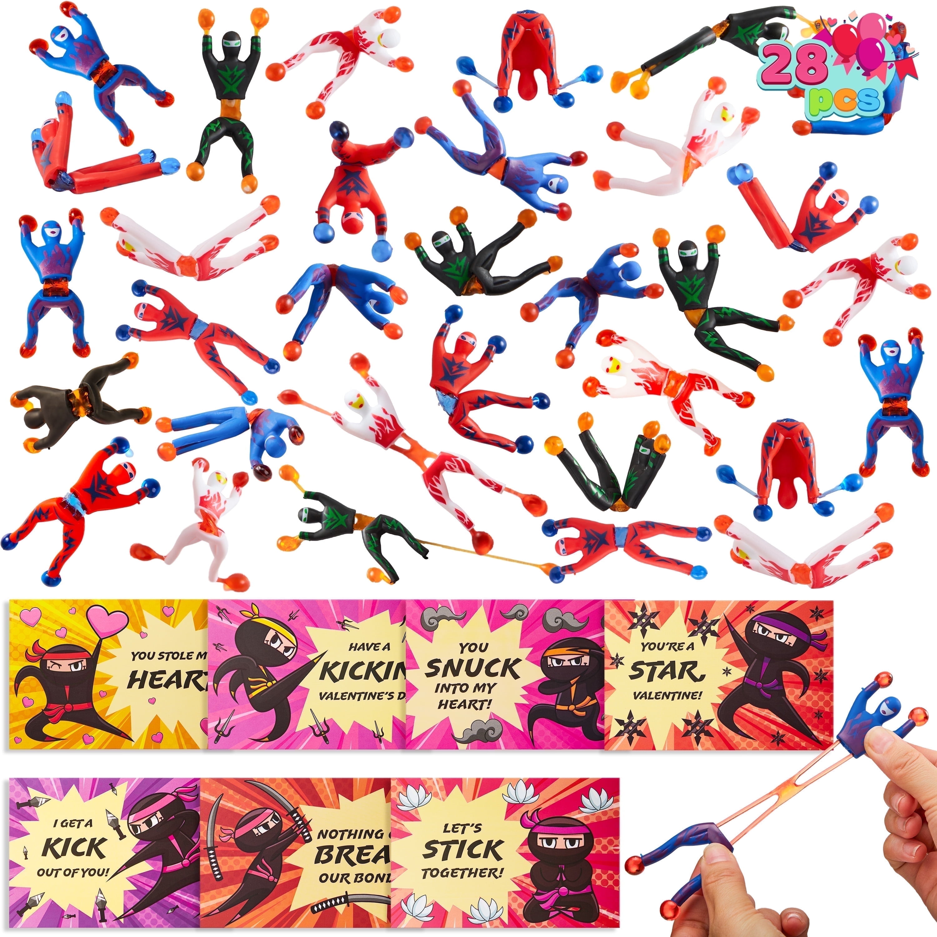 SYNCFUN 28 Packs Valentines Day Cards with Wall Climbing Ninja Set