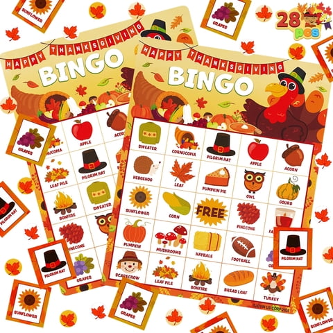 Joyfy 28 Players Thanksgiving Bingo Game for Adult Kids,Thanksgiving Decoration Party Supplies