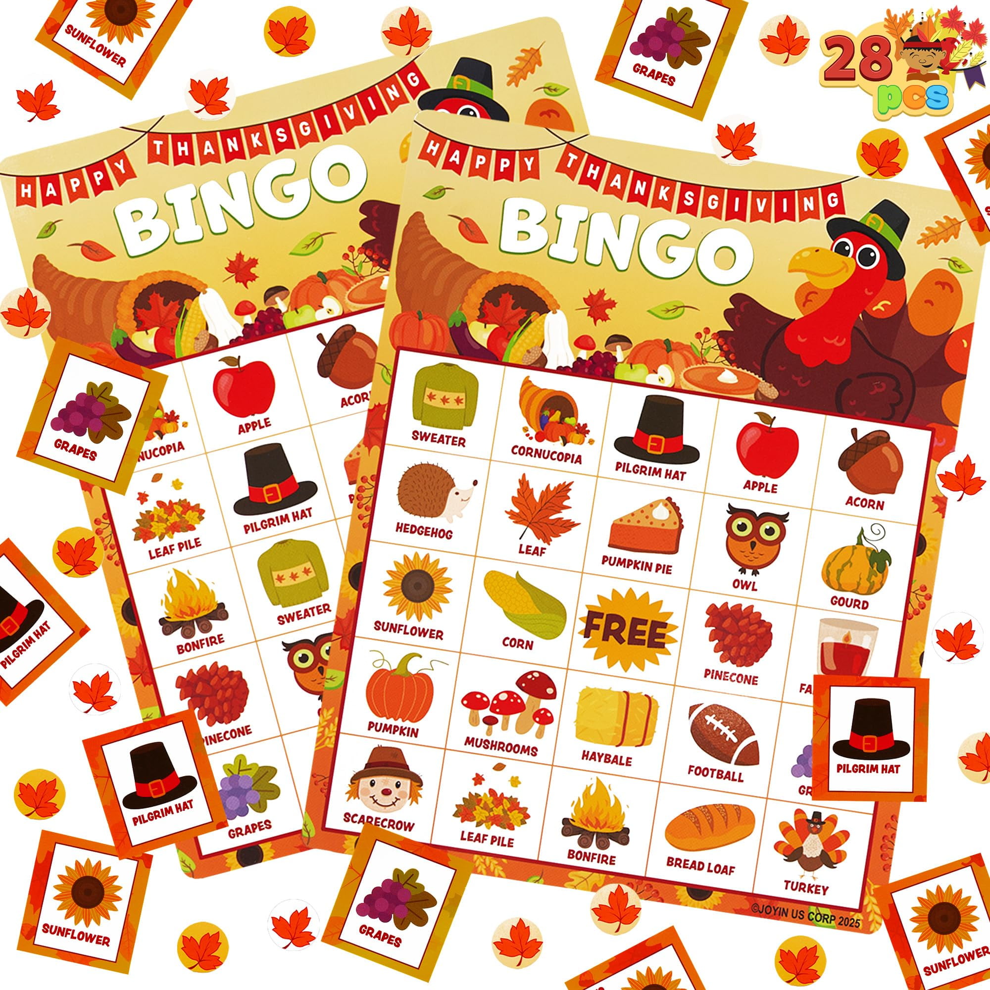 Joyfy 28 Players Thanksgiving Bingo Game for Adult Kids,Thanksgiving Decoration Party Supplies