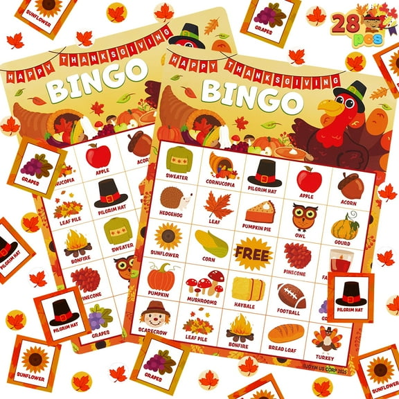 Joyfy 28 Players Thanksgiving Bingo Game for Adult Kids,Thanksgiving Decoration Party Supplies