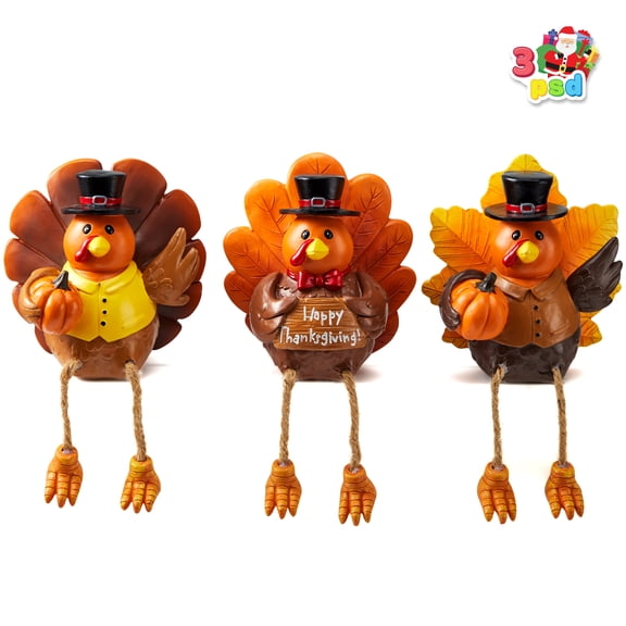 Joyfy 3 PCS Thanksgiving Turkey Tabletop Centerpiece Decor, Resin Turkey Figurines,Thanksgiving Decoration, Autumn Decor,Thanksgiving Fall Harvest Home Decorations,Indoor Kitchen Dcor