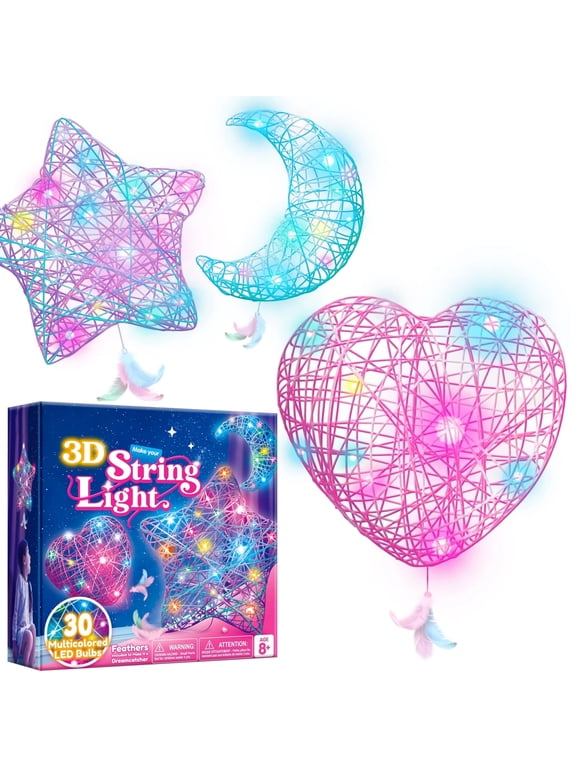 3-Pack Star and Heart String Art for Girls, Art and Craft Kit for Kids 8-12, Decor Gifts for Girls Ages 8 9 10 12