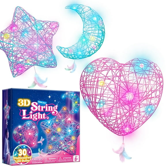 Joyfy 3-Pack Star and Heart String Art for Girls, Art and Craft Kit for Kids 8-12, Christmas Decor Gifts for Girls Ages 8 9 10 12