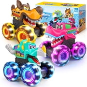 Joyfy 3 Pack Monster Truck Toy for Kids 2 4 - LED Wheels Car Vehicle Press & Go Dinosaur Toy Truck with Motion Activated Light for Toddler 1 3, Christmas Birthday Gift for Baby