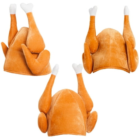 Joyfy 3 Pack Plush Roast Turkey Hats for Adults Kids, Thanksgiving Party Costume Dress Up Accessories