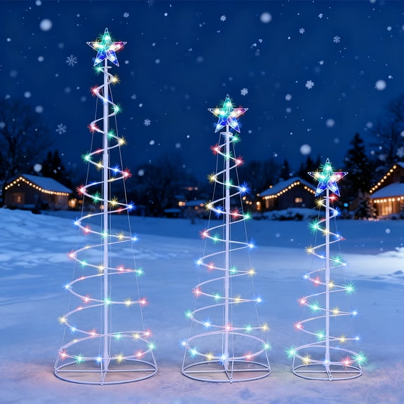 Joyfy 3 Pack Spiral Tree Christmas Decoration Outdoor,218 LED Christmas Tree Light Decorations,Christmas Yard Light with Stakes Decorations Outdoor Holiday Decor