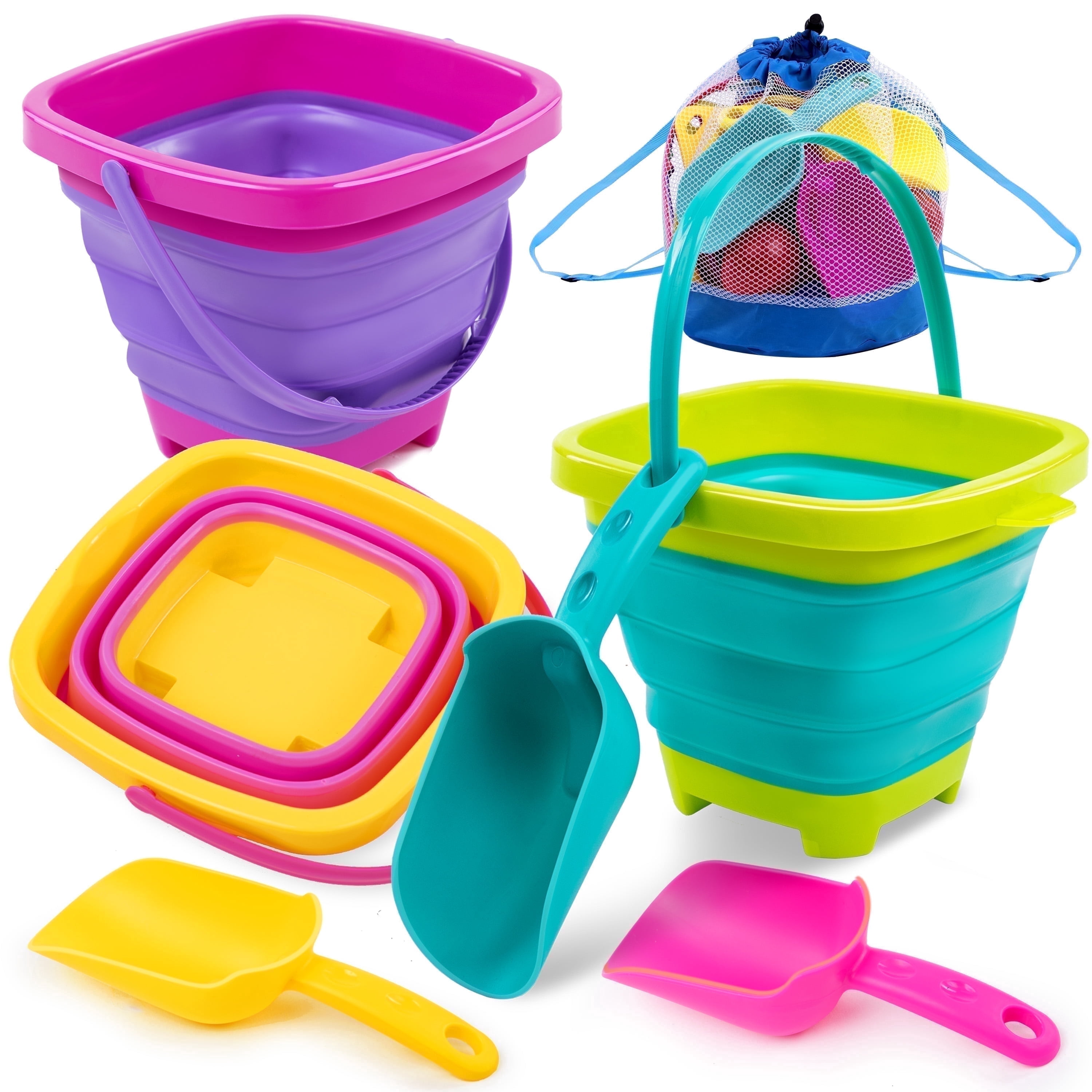 Syncfun Silicone Pail Set - 3 Foldable Buckets with Sand Shovels and ...