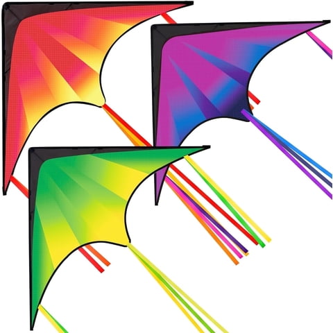Joyfy 3 Packs Large Delta Kite, Easy to Fly for Kids and Adults with 328ft String, Large Delta Beach Kite for Outdoor Games and Activities