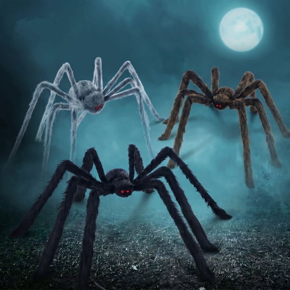 Joyfy 3 Pack 5 FT Giant Spider Halloween Decorations,Scary Spider Halloween Decorations Outdoor Party Decorations Props Halloween Yard Decorations,Black,Brown,Gray