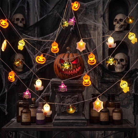 Joyfy Halloween Lights, Ghost & Pumpkin Battery Operated String Lights, 30 LEDs 19.7 FT with Timer & 8 Lighting Modes for Indoor Outdoor Halloween Party Yard Porch Patio Decorations