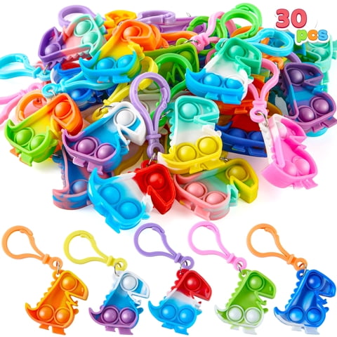 30 Pack Dinosaur Pop Fidget Keychain Kids Party Favors Mini Fidget Toys Bulk, Stress Relief Sensory Toy, Classroom Prizes, Bulk Gifts for Easter Christmas