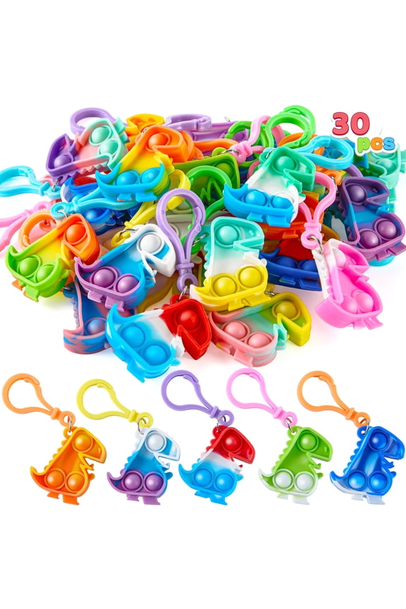 30 Pack Dinosaur Pop Fidget Keychain Kids Party Favors Mini Fidget Toys Bulk, Stress Relief Sensory Toy, Classroom Prizes, Bulk Gifts for Easter Christmas