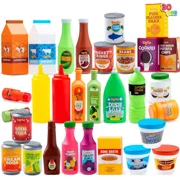 Joyfy 30 Pcs Play Food Grocery Cans for Kids, Play Kitchen Accessories, Kids Indoor Toys for Christmas Birthday Gift