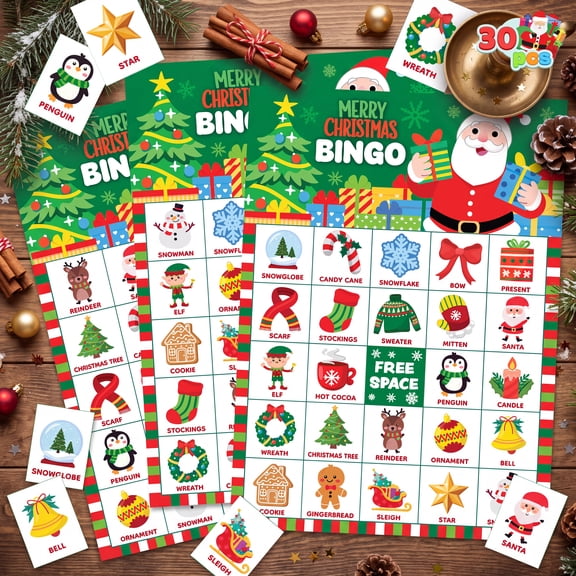 Joyfy 30 Players Christmas Bingo Cards for Family Activities Party Card Games, School Classroom Games, Holiday Winter Bingo for Xmas Party Supplies Adults Indoor Party Games
